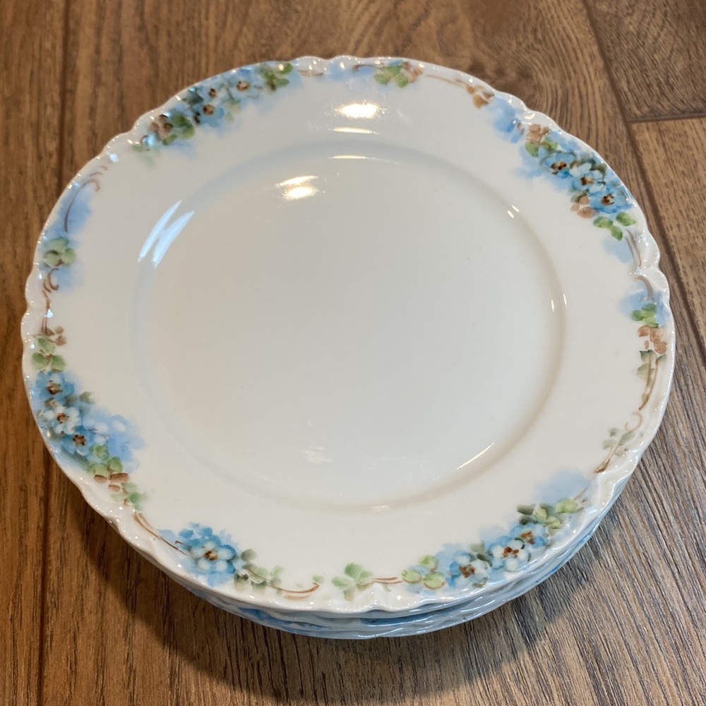 Antique Haviland France Hand Painted Dessert Plate Blue Flowers Set of 6